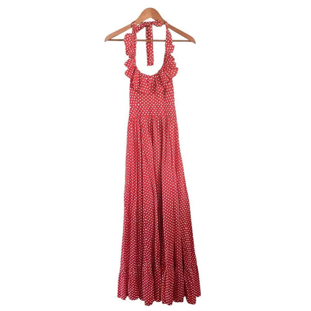 Vintage Climax David Howard Ruffle Neckline Halter Polka Dot Maxi Dress